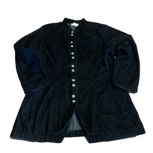 COLDWATER CREEK Black Velvet Jacket 16 Mandarin Collar Silver Buttons